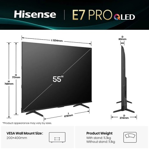 TV UHD HISENSE 55E7Q PRO SMART 4K QLED 144Hz